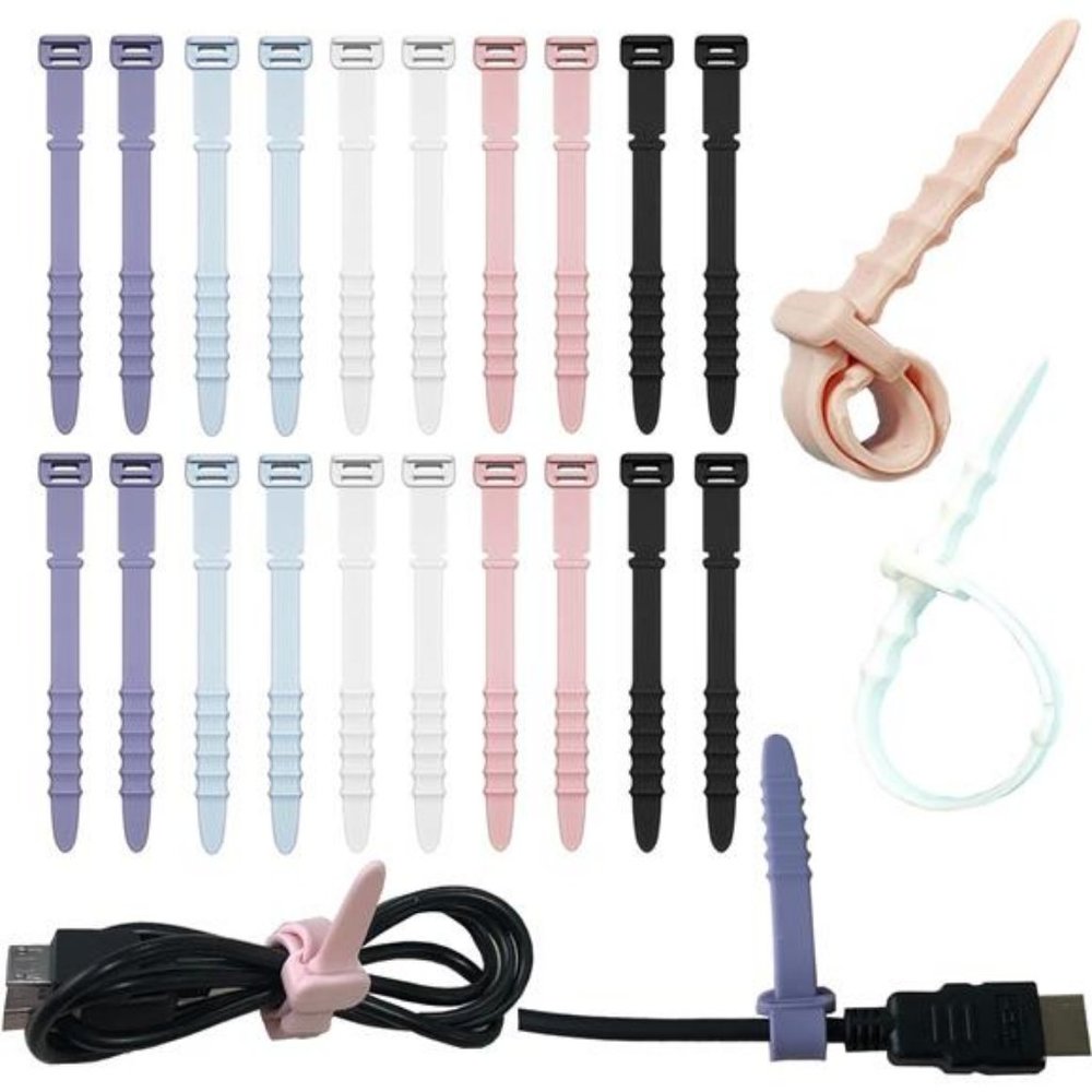 Silicone Zip Ties, Reusable 20pcs Rubber Cable Ties Straps for Wire Management